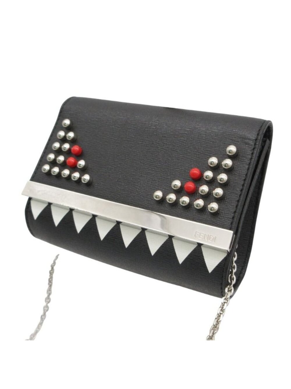 Fendi Shoulder Bag Vitello Elite Leather Monster Clutch Chain Black